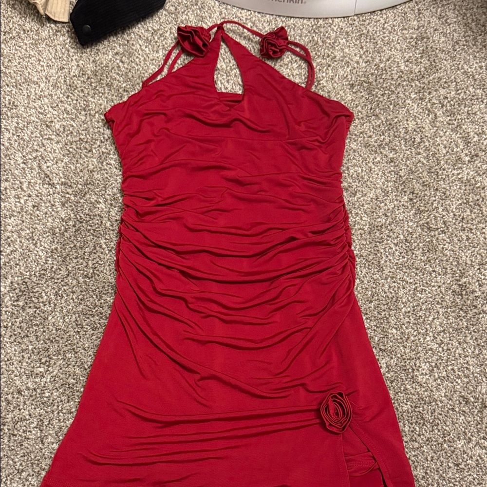 Chic Crimson Halter Mini Dress
